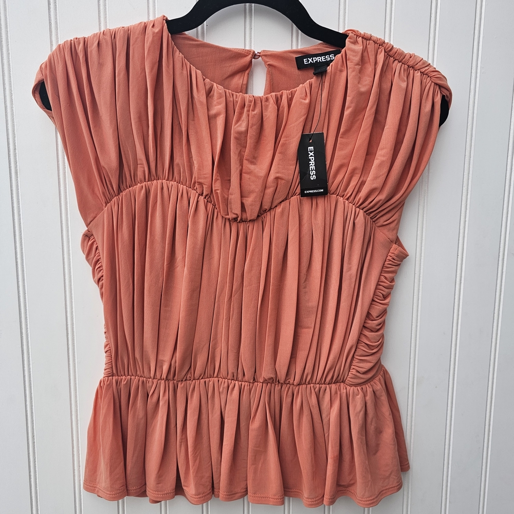 Express Coral Pleated Women's Top